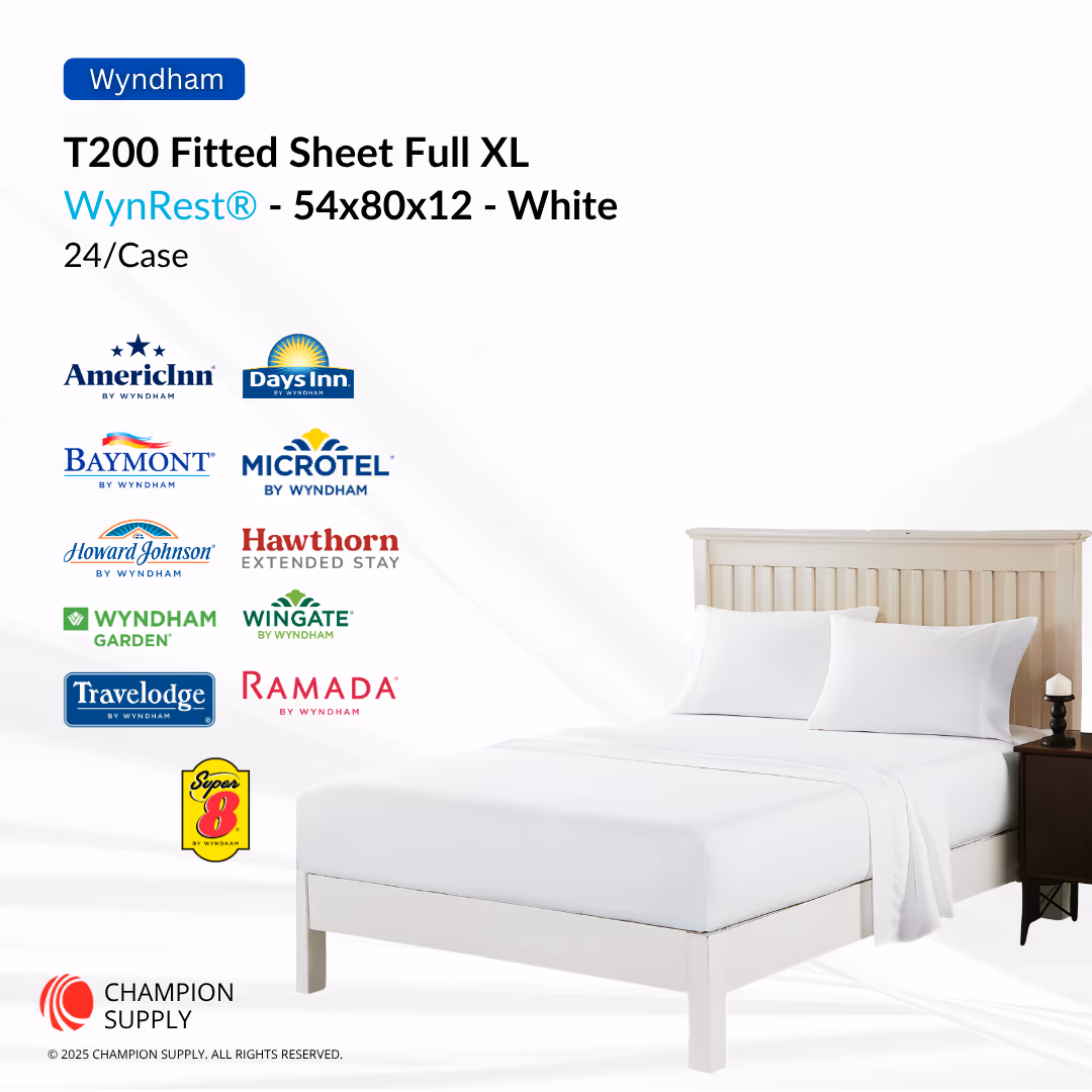 Wynrest T200 Fitted Sheet Full XL 54x80x12 White, Case of 24